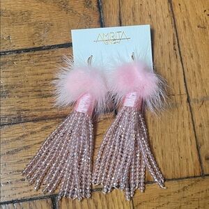Fluffy dangly pink earrings